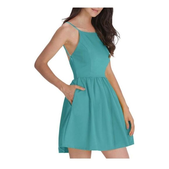 NWT Womens Fancyinn Teal Sleeveless Skater Dress - Sz S - Picture 1 of 4